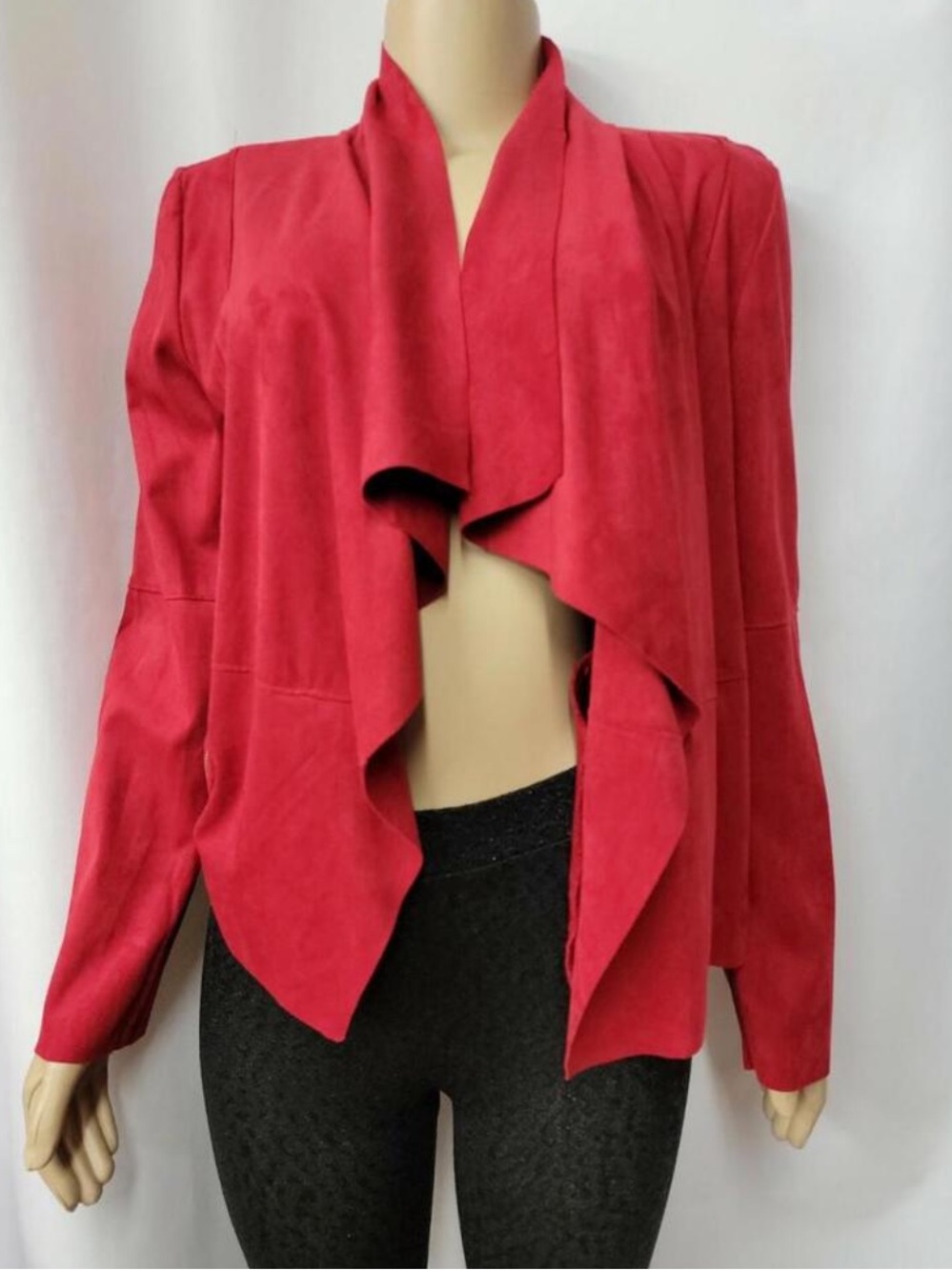 Bagatelle Collection Red Draped Suede Open-Front Women's Jacket Size M